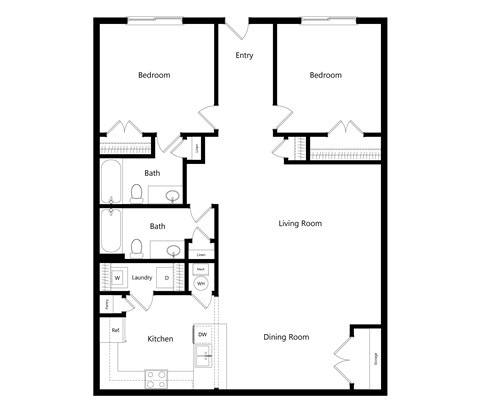 Floor plan for 2 beds, 2 baths, 1225 sqft